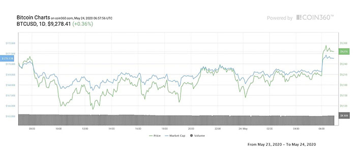 Biểu đồ ngày của giá Bitcoin. Nguồn: CoinMarketCap